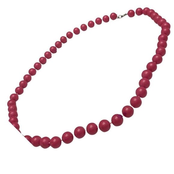 Vintage Pink Fuchsia Faux Pearl Acrylic Beaded Chain Summer Necklace 24in - Picture 2 of 7